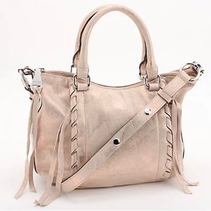 Aimee Kestenberg Chakra Leather Satchel Crossbody Rose Gold Brushed Metallic